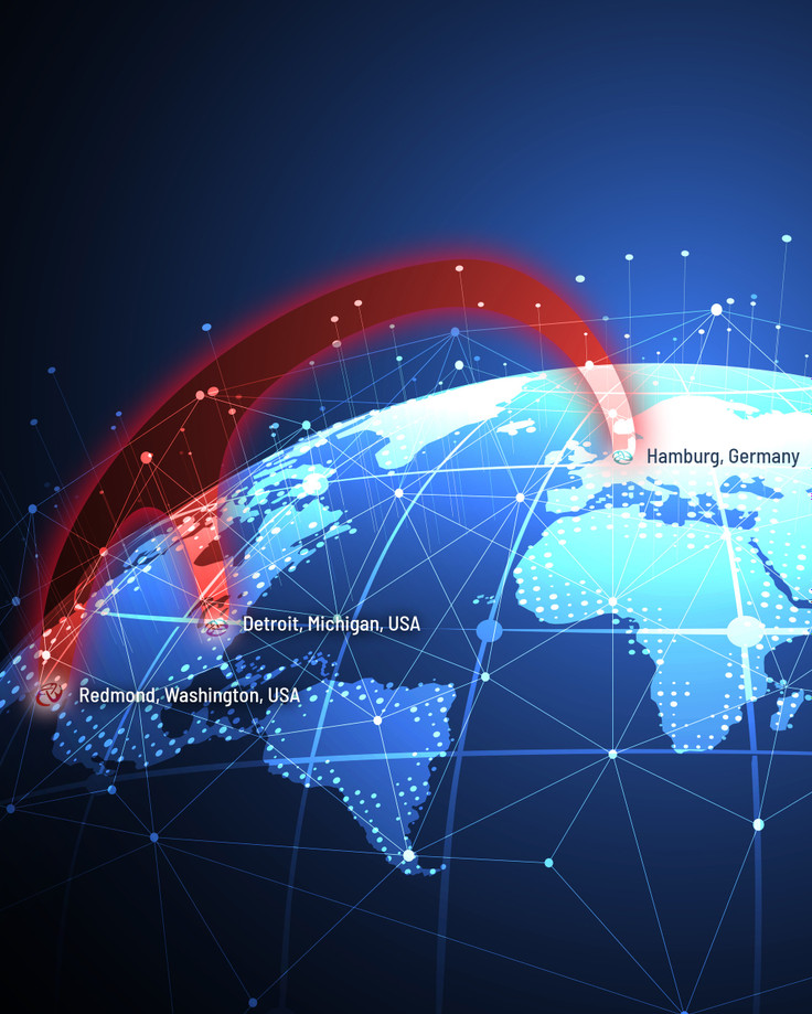  Abstract map of MicroVision company locations in the USA and Germany.